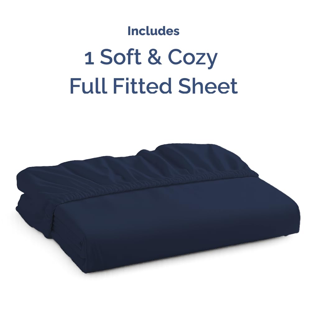 Full Fitted Bed Sheet - Bottom Single Fitted Sheet Only - Ultra-Soft Hotel Luxury Bedding w/ 8-16 Inch Deep Pockets - Breathable, Cooling & Wrinkle Free - Easy-Fit, Fade & Shrink Resistant - Navy Blue