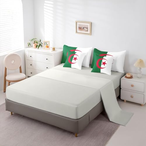 Feelyou Flag of Algeria Comforter Set King SizeAlgerian 7 Pcs Bedding for Kids and AdultsInternational Flag Boys Girls Bed in a Bag Bed Sheet Sets with Fitted Sheet Pillowcases for Bedroom Bed Decor