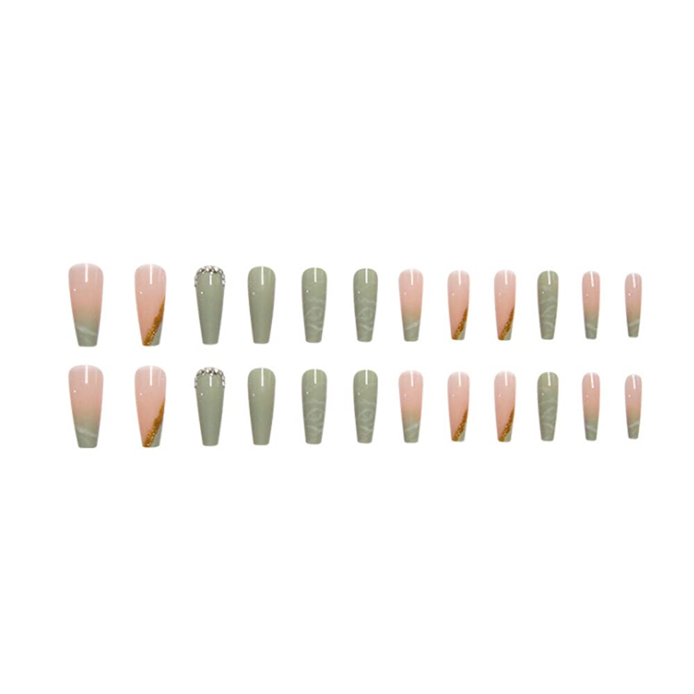 YoYoee Long Fake Nails Acrylic Coffin Press on Nails Full Cover Ballerina False Nails for Women and Girls 24PCS