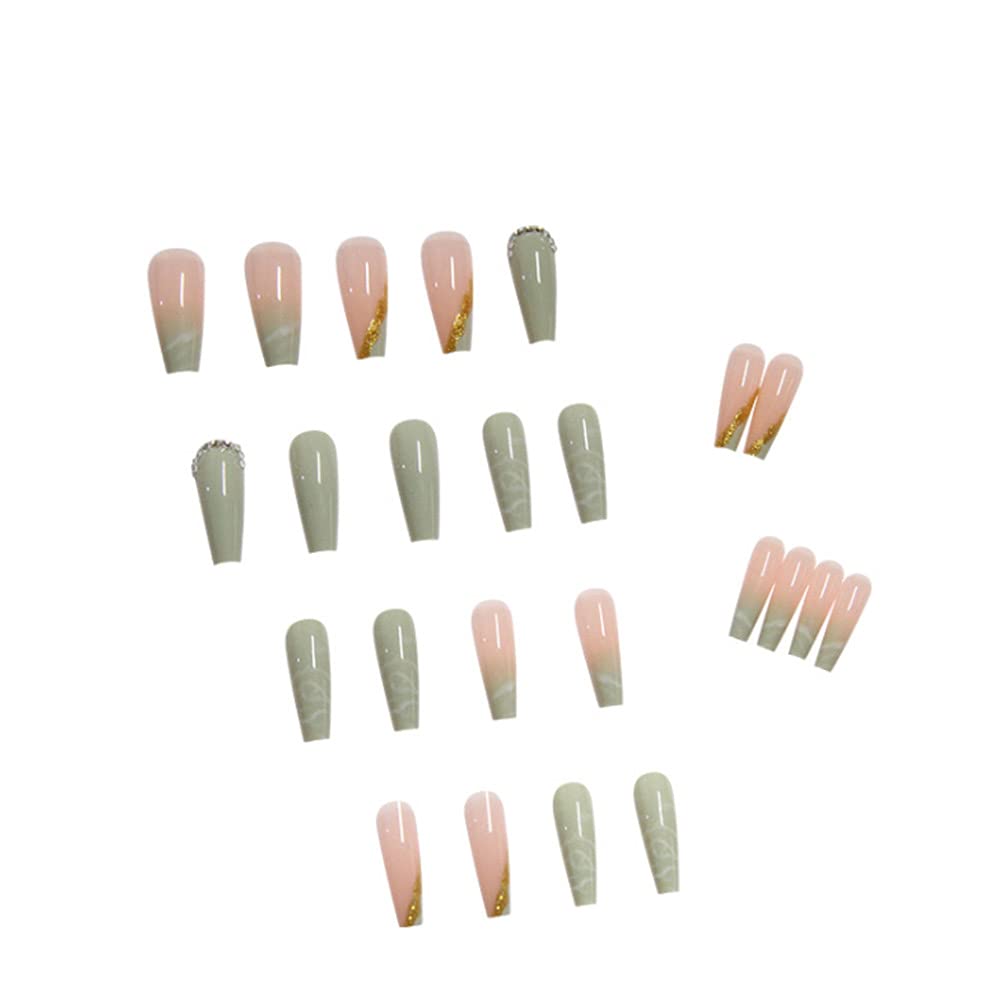 YoYoee Long Fake Nails Acrylic Coffin Press on Nails Full Cover Ballerina False Nails for Women and Girls 24PCS