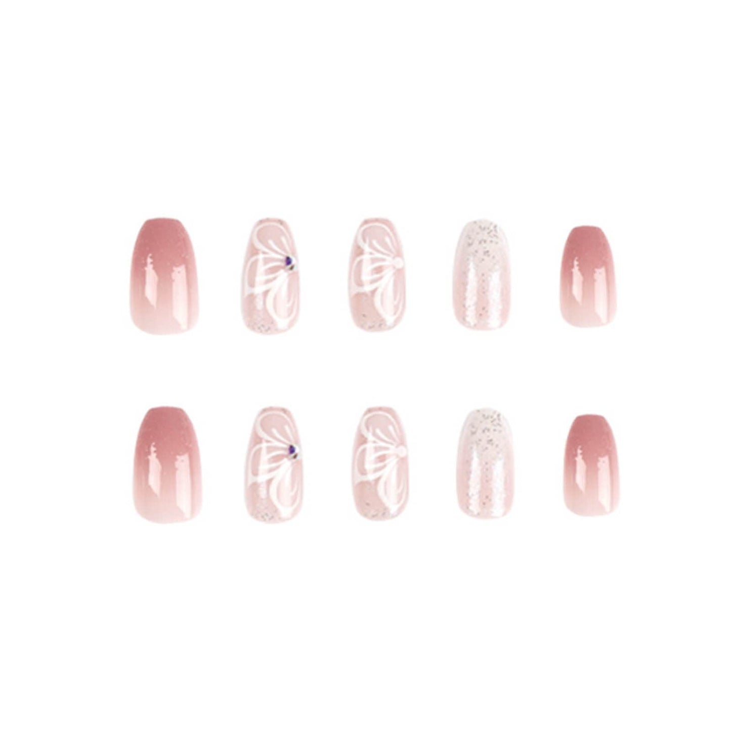 YoYoee Coffin False Nails Long Press on Nails Butterfly Gradient Fake Nails Acrylic Full Cover Bling Nails Tips for Women and Girls 24Pcs