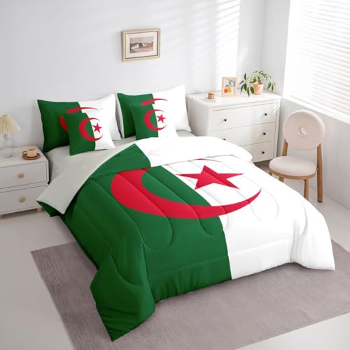 Feelyou Flag of Algeria Comforter Set King SizeAlgerian 7 Pcs Bedding for Kids and AdultsInternational Flag Boys Girls Bed in a Bag Bed Sheet Sets with Fitted Sheet Pillowcases for Bedroom Bed Decor