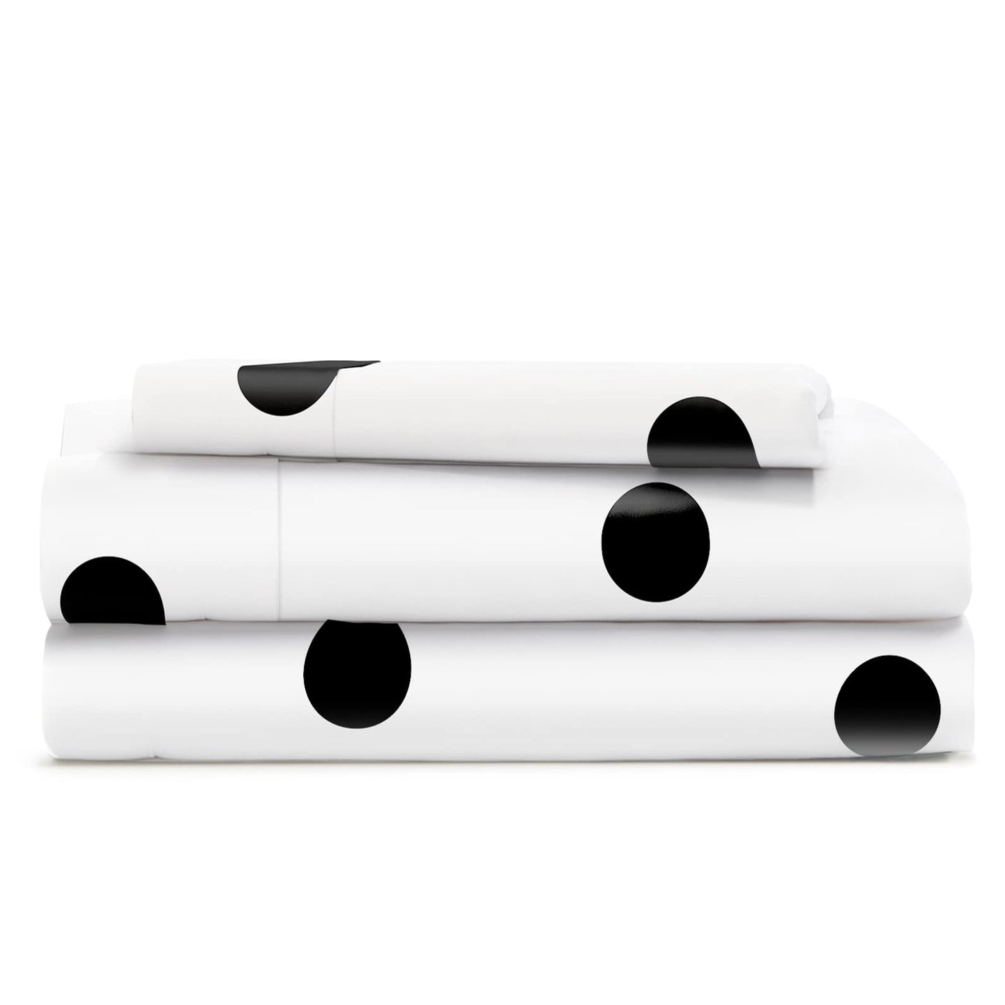 Cosy House Collection Everyday 1500 Series Bed Sheet Set - Ultra Soft & Cool Hotel Bedding - Deep Pocket - Wrinkle, Stain and Fade Resistant - 3 Piece Set (Twin XL, Black Polka Dot)