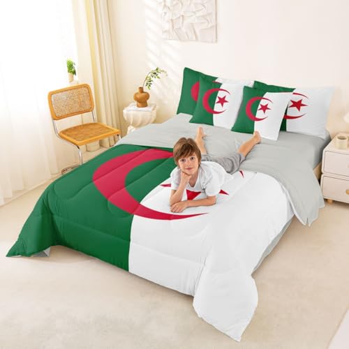 Feelyou Flag of Algeria Comforter Set King SizeAlgerian 7 Pcs Bedding for Kids and AdultsInternational Flag Boys Girls Bed in a Bag Bed Sheet Sets with Fitted Sheet Pillowcases for Bedroom Bed Decor