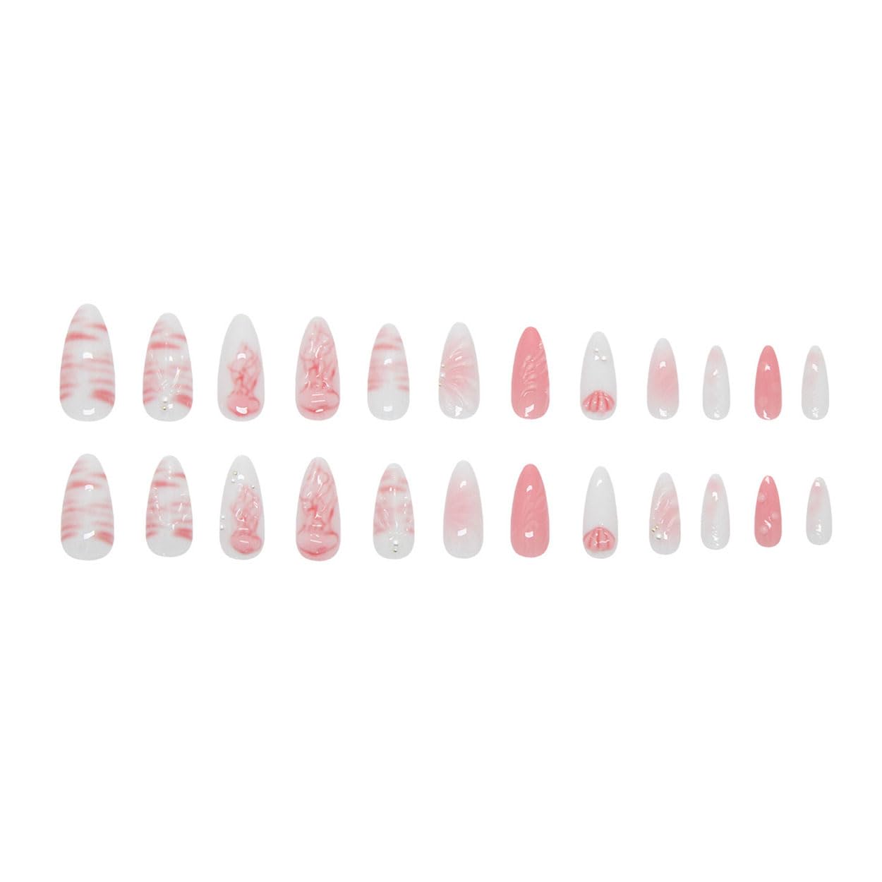 Press on Nails Almond Medium Pink Fake Nails French Tip False Nails Press ons with Shell Ocean Design Glue on Nails Artificial Acrylic Nail Art Glossy Full Cover Stick on Nail Supplies for Women 24Pcs