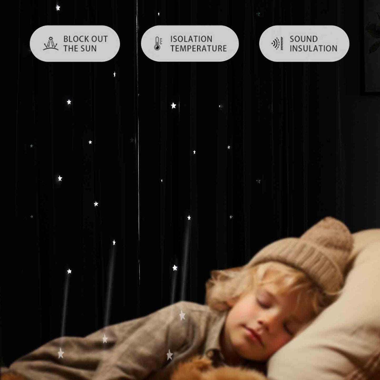 Anytime Romantic Kids Curtain,Hollow-Out Stars Window Curtain Double Layer Blackout Curtains for Girls Bedroom Kids Room 2Panel,(W52 x L95,Dark Green)