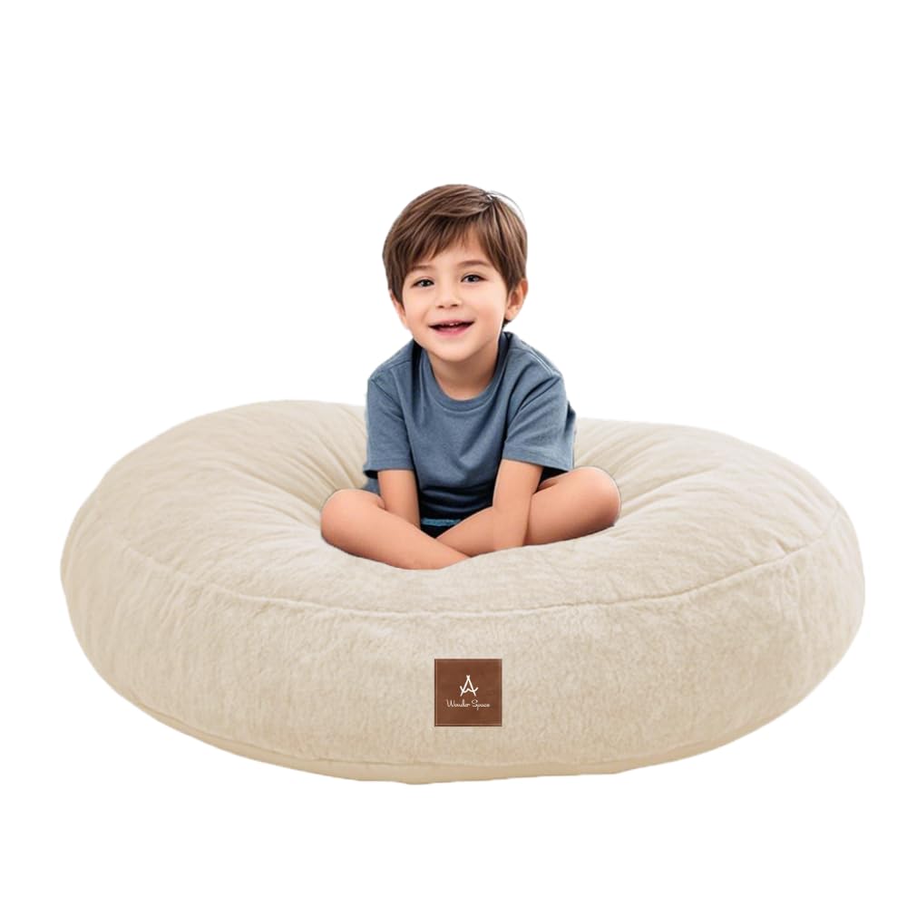 Wonder Space Bean Bag Chair – Soft Foam Filling | Removeable & Washable Cover | Ultra-Soft Plush Fabric - Minimalist Floor Cushion for Kids & Adults, Gaming, Reading and Relaxing, Beige