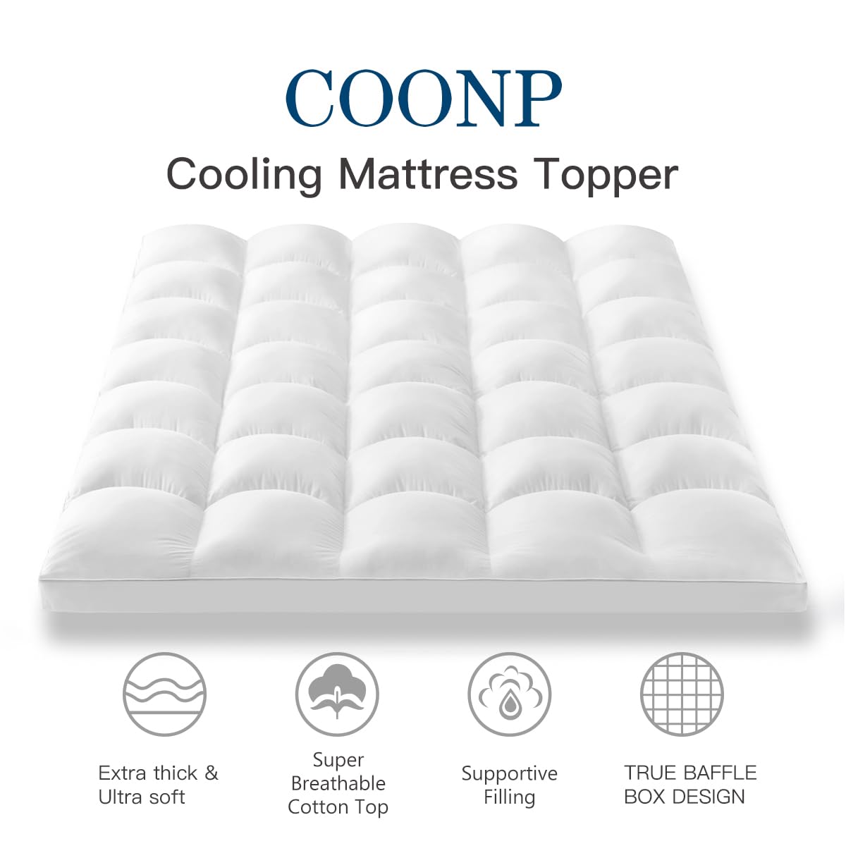 COONP Full Mattress Topper, Extra Thick Pillowtop, Cooling Plush Mattress Pad Cover Cotton Top Bed Topper Protector with 8-21 Inch Deep Pocket