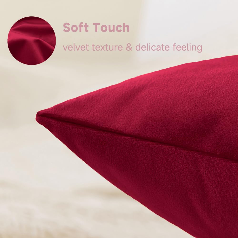 QUORGVES Red Velvet Throw Pillow Covers 18x18 Inch Set of 2