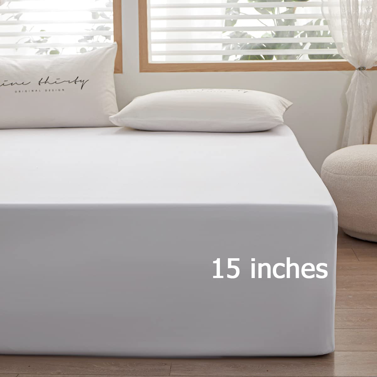 Rushrushlulu Bedding Queen Size Fitted Sheet Only- Bottom Mattress Fitted Sheet-Fits 15inches Deep Mattress Pocket -Soft and Microfibe-Shrinkage and Fade Resistantr-Easy Care-White