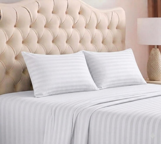 SHAC HOMES King Sheet Set 4 Piece – Oeko-TEX Certified, Soft Brushed Microfiber, Deep Pocket 8"–12", Wrinkle & Fade Resistant, Breathable Cooling Sheets, Hotel Dobby Stripe – White