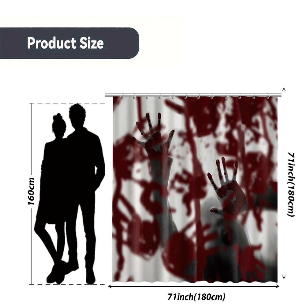Halloween Scary Hands Shower Curtain, Horror Themed Bathroom Decor, Gothic Bath Curtain with 12 Hooks, 71 x 71 Inch