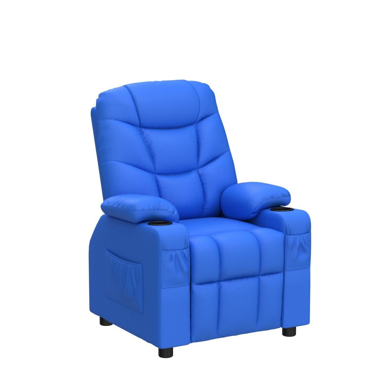 Costzon Kids Recliner Chair with Cup Holder, Adjustable Leather Lounge Chair w/Footrest & Side Pockets for Children Boys Girls Room, Ergonomic Toddler Furniture Sofa, Kids Recliner (Blue)