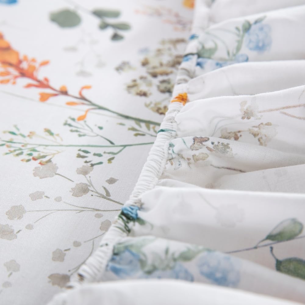 DAUAOTO King Size Printed Sheets Set, 100% Cotton Bedding Sets, Up to 14" Deep Mattress, Farmhouse Pattern Bedlinen Set, Botanical Garden
