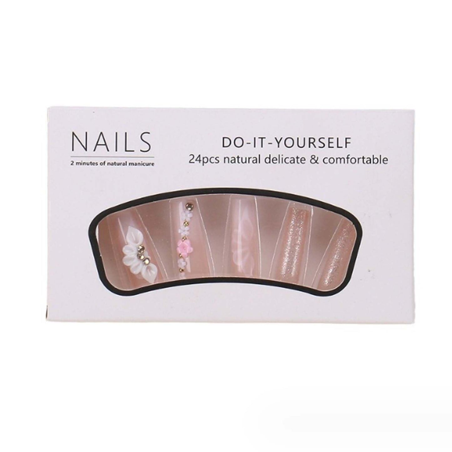 YoYoee Long Ballerina Nails Tips Glitter French False Nails Coffin Press on Nails Full Cover Cute Fake Nails for Women and Girls 24PCS
