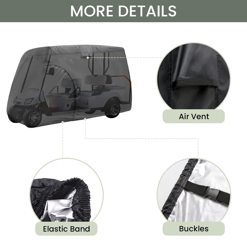 Joymo Golf Cart Cover 6 Passenger, Golf Cart Rain Cover Heavy-Duty All Weather Protection Covers for EZ GO Golf Cart Accessories, Outdoor Club Car Seat Covers Winter Summer(144" L x 54" W x 76" H)