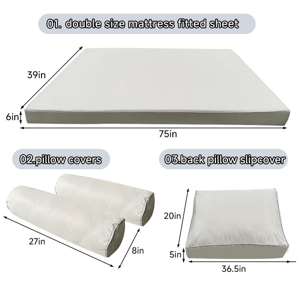 YAQSFGRZ Outdoor Daybed Cushion Cover Twin,Daybed Mattress Bolster Pillow Fitted Sheet Cover,Twin Size Outdoor Daybed Cushion Cover（Cover ONLY Size 6" D x 75" W x 39" H, Dark Blue with White Trim