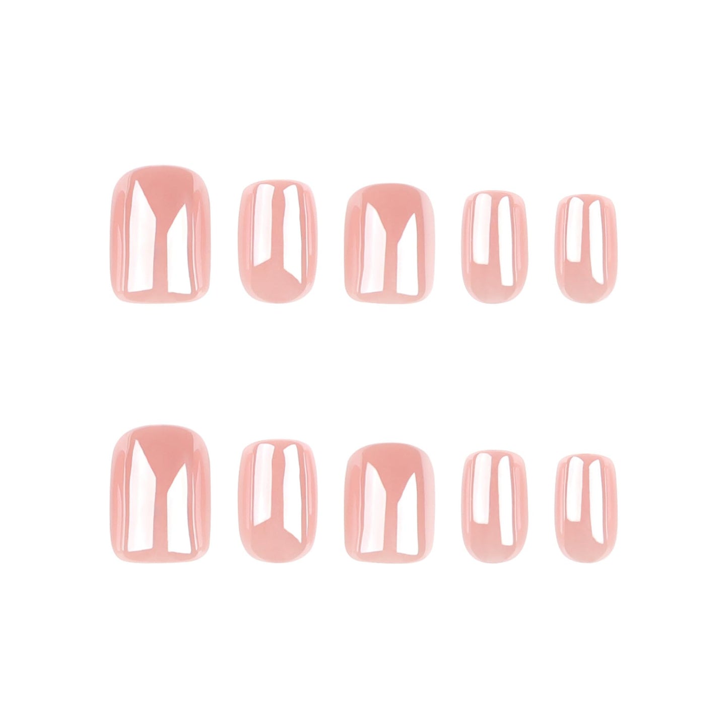 Chrome Square Press on Nails Short Nude Mirror Fake Nails Glossy Natural False Nails with Designs Soft Gel Nails Full Cover Acrylic Nails Stick on Nails for Women and Girls 24 Pcs