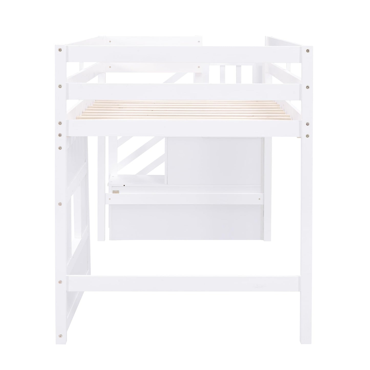Harper & Bright Designs Twin Low Loft Bed with Staircase and LED for Kids,Wood House Loft Bed Frame with Window and Guardrails,White