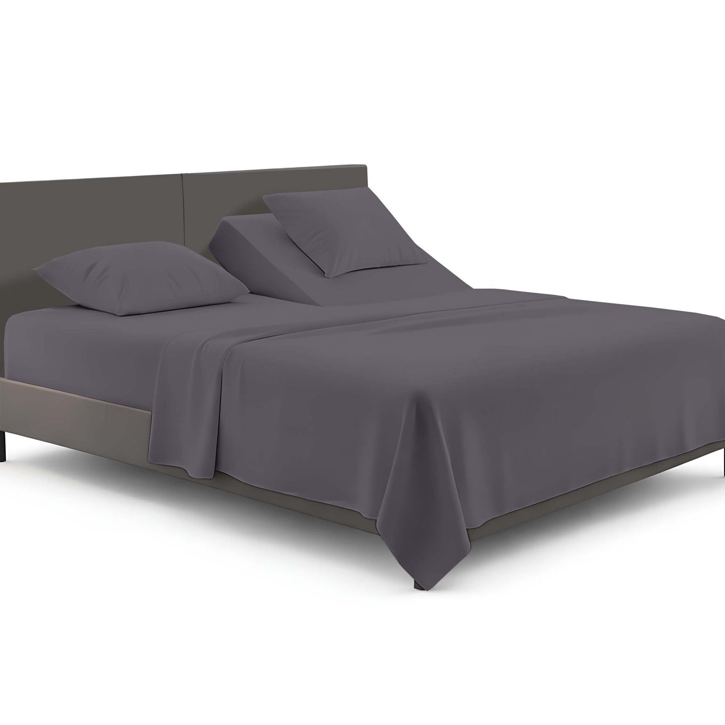 SGI bedding Adjustable Split Head Flex Top King 32" Microfiber Sheet Set – Ultra Soft, Cooling & Deep Pocket 15” Fitted, 4-Piece Breathable & Durable Bedding Set for Split King Beds -Dark Gray