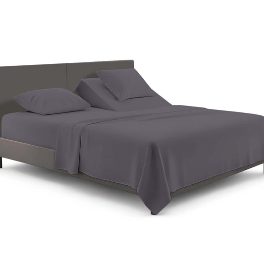 SGI bedding Adjustable Split Head Flex Top King 32" Microfiber Sheet Set – Ultra Soft, Cooling & Deep Pocket 15” Fitted, 4-Piece Breathable & Durable Bedding Set for Split King Beds -Dark Gray