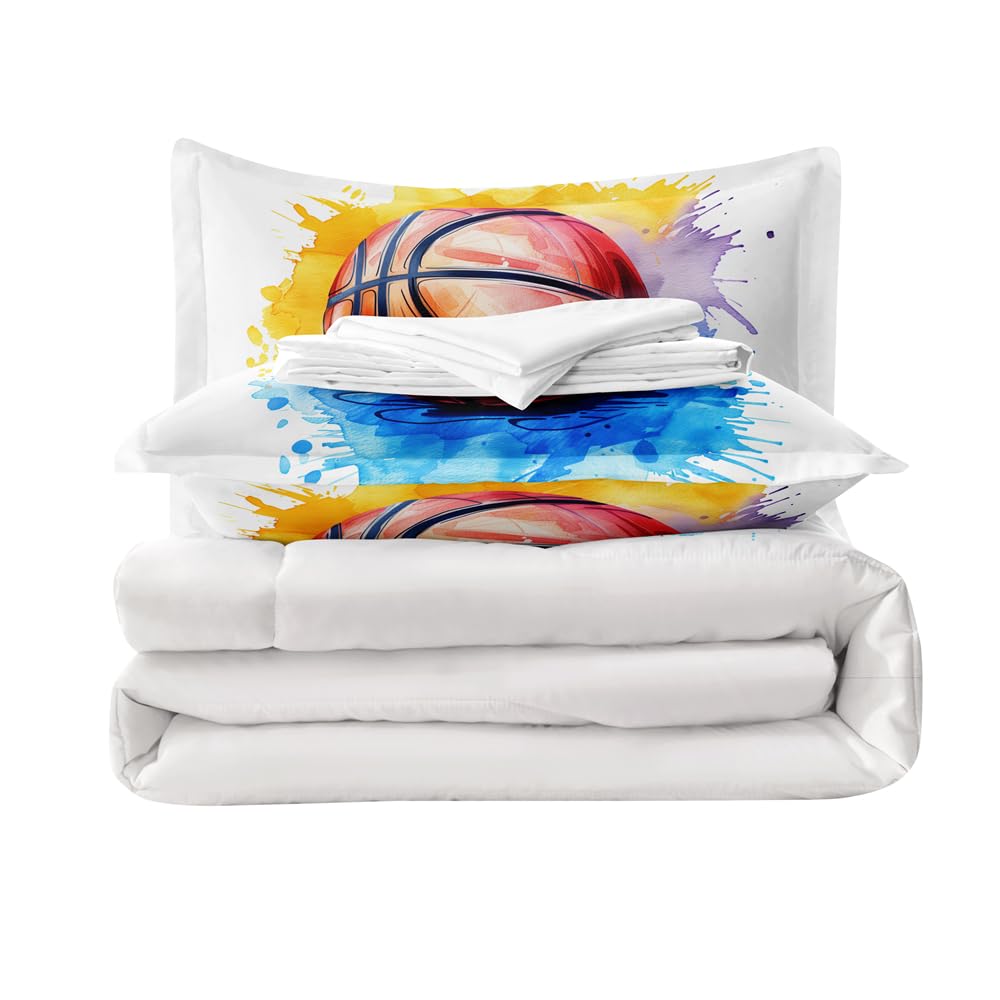 RUPSLO 5 Pieces Basketball Comforter Set Boys,Twin Comforter Bedding Set for Teens,Boys Twin Comforter Sets,Basketball Bedding Twin,Sports Comforter Twin 5Pcs