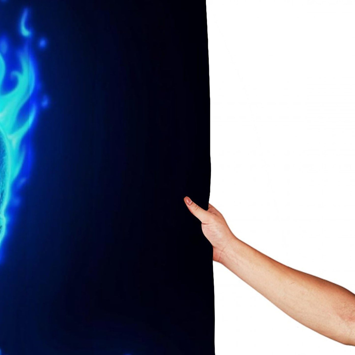 Fashion Hotel Bathroom Decorative Shower Curtain with Hooks, Blue Flaming Fire Skull Waterproof Lightweight Shower Curtain