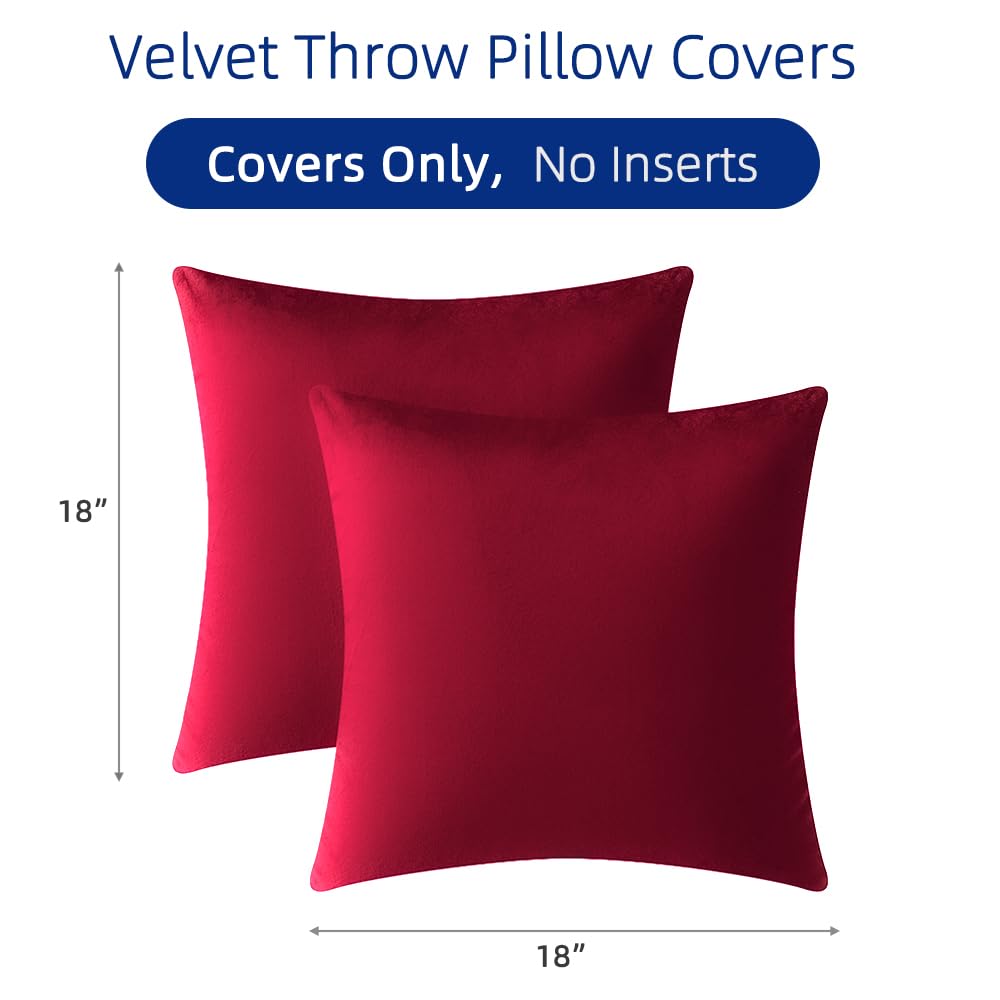 QUORGVES Red Velvet Throw Pillow Covers 18x18 Inch Set of 2