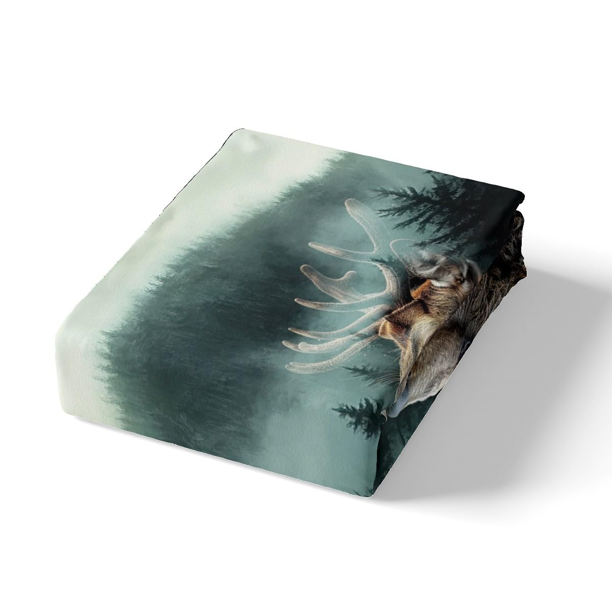 Castle Fairy Bear and Deer Bed Sheets Full Size,Hunting Wild Animals Bedding Set 4Pcs,Jungle Pine Tree Fitted Sheet for Kids Boys Men Adult Room Decor,Camping Adventure Top Flat Sheet,2 Pillowcases