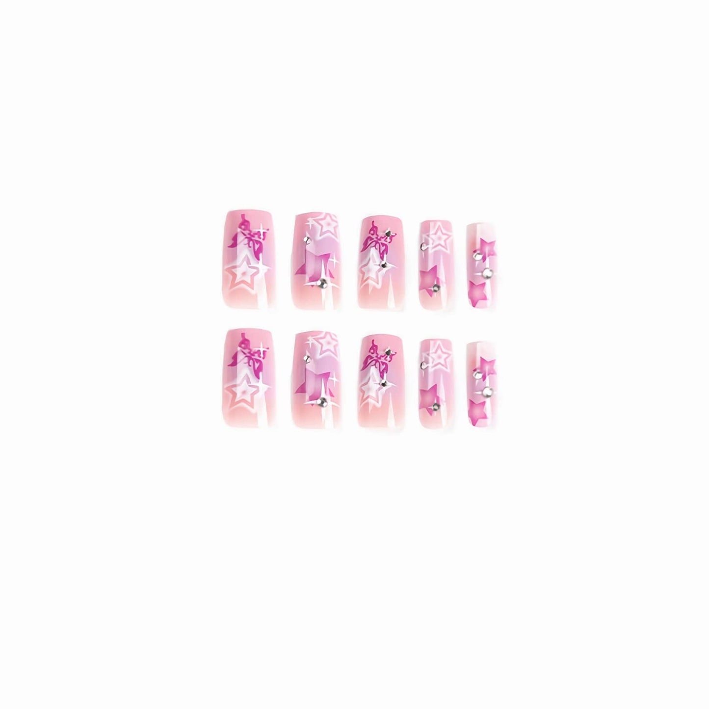 BABALAL Medium Square Press on Nails, Y2K Purple Star Rhinestone Butterfly Design Acrylic Glue on Nails for Women and Girls 24 Pieces