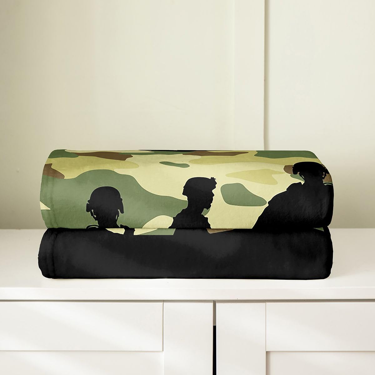 Erosebridal Camouflage Soldier Flannel Blanket 40x50 Inch Military Helicopter Fleece Blanket Boys Men Camo Army Silhouettes Fuzzy Plush Throw Teens Adults Trendy Shadow Art Decor