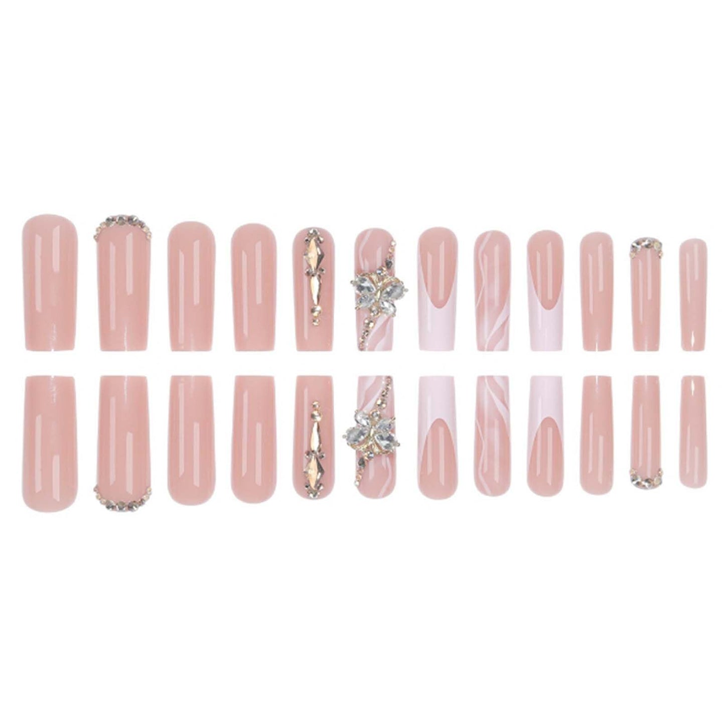 Gifiky Luxury 3D Butterfly Press on Nails Nude Fake Nails French Nails Tips Full Cover Long Square False Nails for Women and Girls 24Pcs