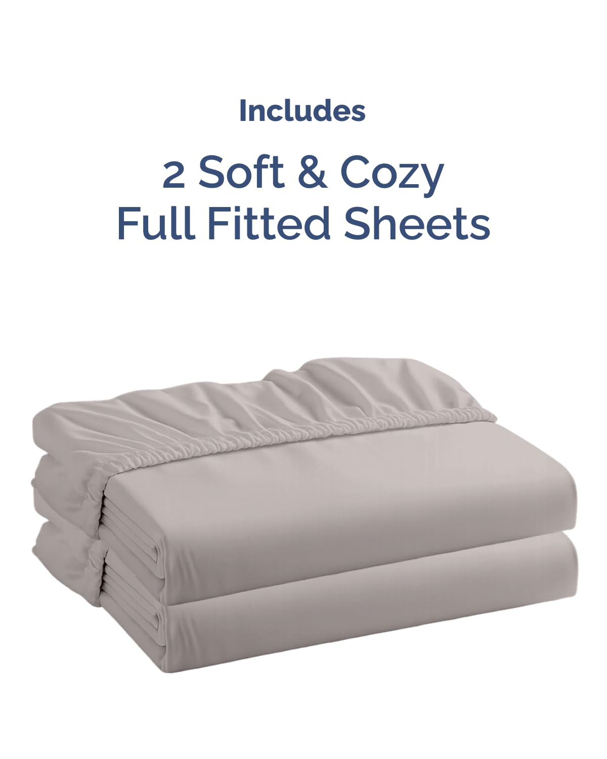 Full Size Fitted Bed Sheet - Pack of 2 Single Fitted Bottom Sheet Only - Fits Mattress Up To 16" Deep Pockets - Extra Soft, Cozy, Breathable & Cooling - Hotel Quality, Fade & Wrinkle Free - Light Grey