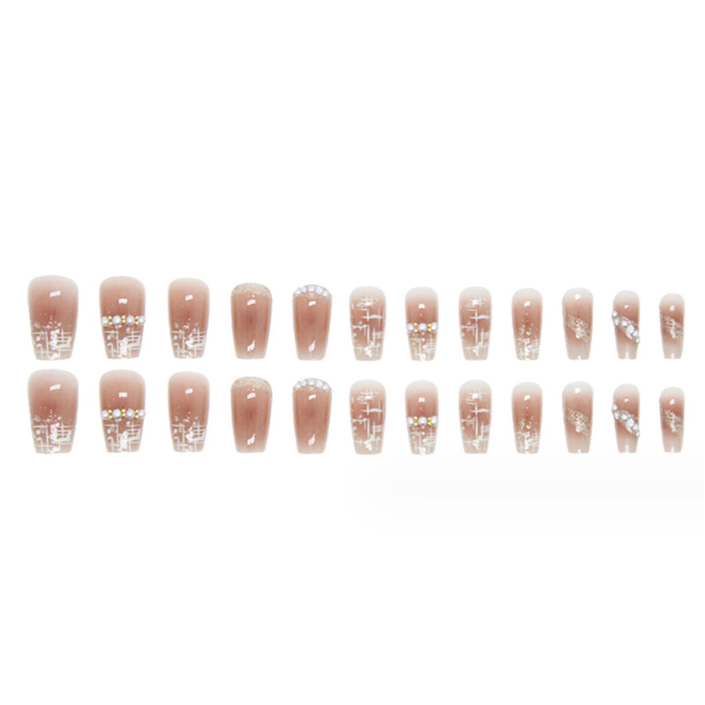 Hkanlre Press on Nails Fake Nails False Nails for Women and Girls 240308 (Nude Lattice)