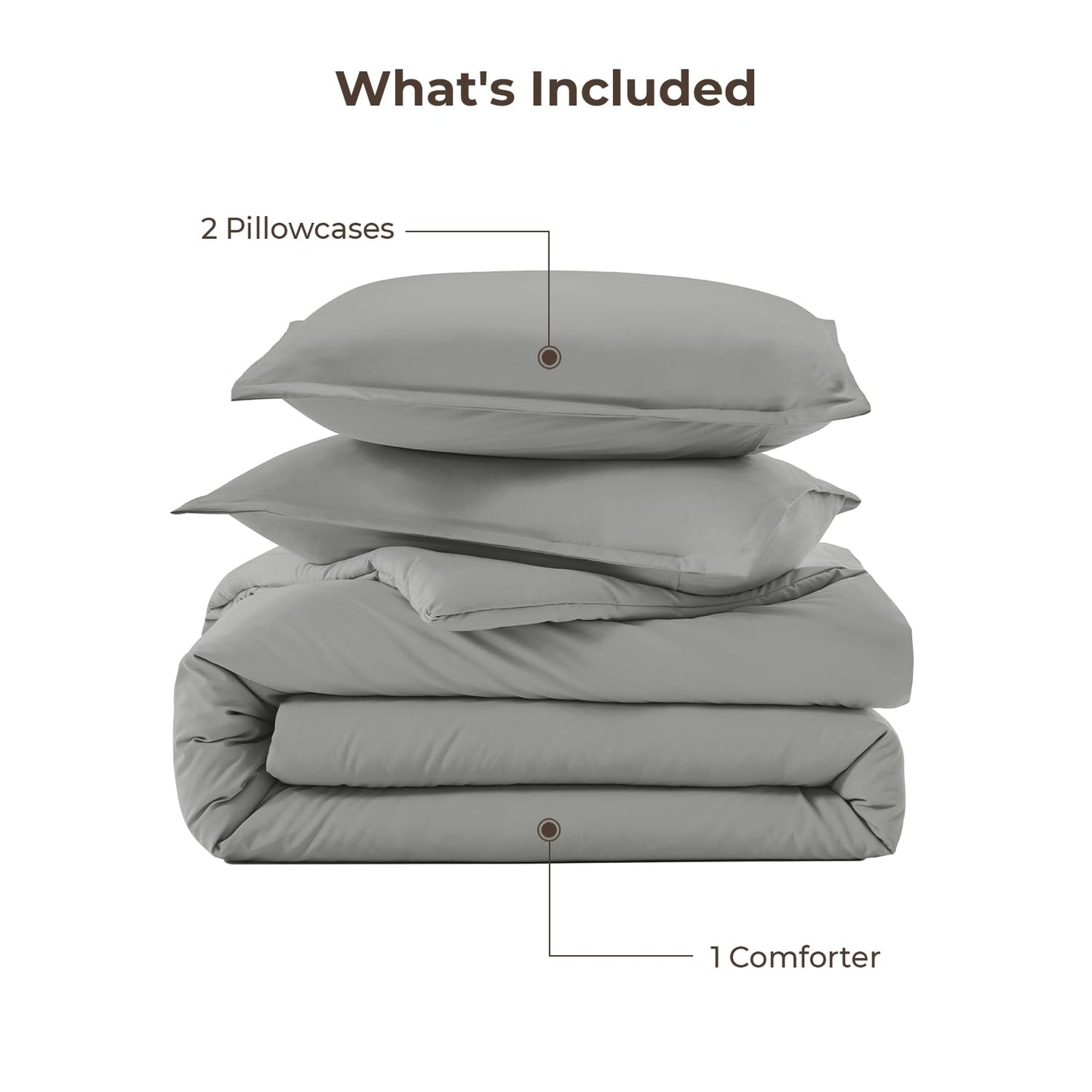 Litanika Comforters Medium Gray King Size, 3 Pieces Lightweight Solid Bedding Set & Collections, All Season Fluffy Bed Set (104x90In Comforter & 2 Pillowcases)