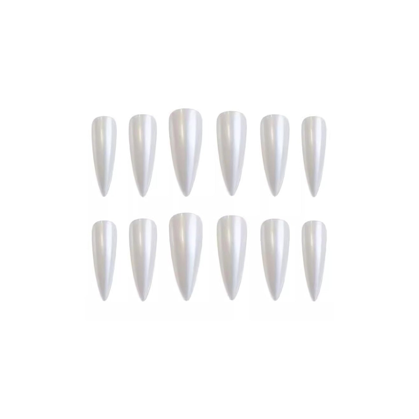SINHOT Stiletto Press on Nails - Long Fake Nails, Glossy Finish, Pearlescent & White Natural, DIY Artificial False Nail Art - 24 Pcs Nail Kit with Glue