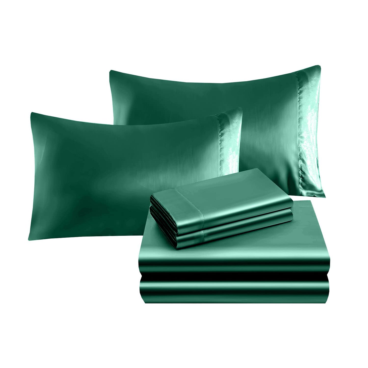 Elegant Comfort Luxurious 4-Piece Silky Satin Sheet Set, Skin and Hair Friendly, Wrinkle, Fade, Stain Resistant with Deep Pockets Fitted Sheet, Cooling Soft Satin Sheet Set, Twin XL, Hunter Green