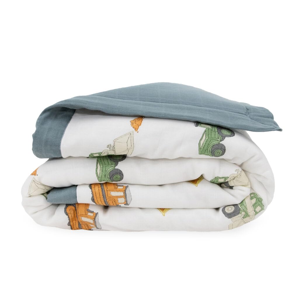 Little Unicorn Muslin Comforter Blanket | Soft & Breathable Muslin Fabric | 36"x50" | 100% Cotton | Crib & Toddler Bed Blanket (Work Trucks)
