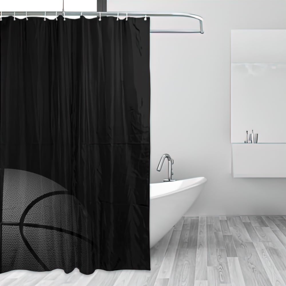Basketball Theme Shower Curtain Game Bathroom Curtains Black and Gray Basketball Bath Curtain Sports Curtains L 72" W 72"