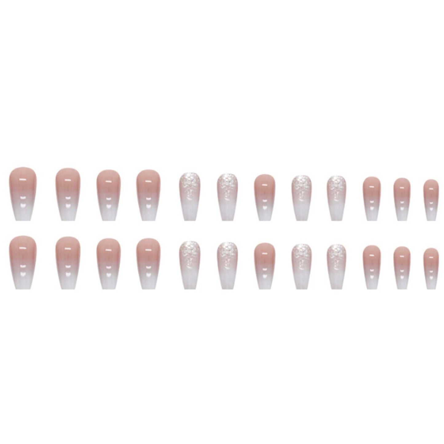 Gifiky Bling Fake Nails Long Coffin Press on Nails Gradient Cute Nails Tips Acrylic Full Cover Ballerina False Nails Nude for Women and Girls 24Pcs