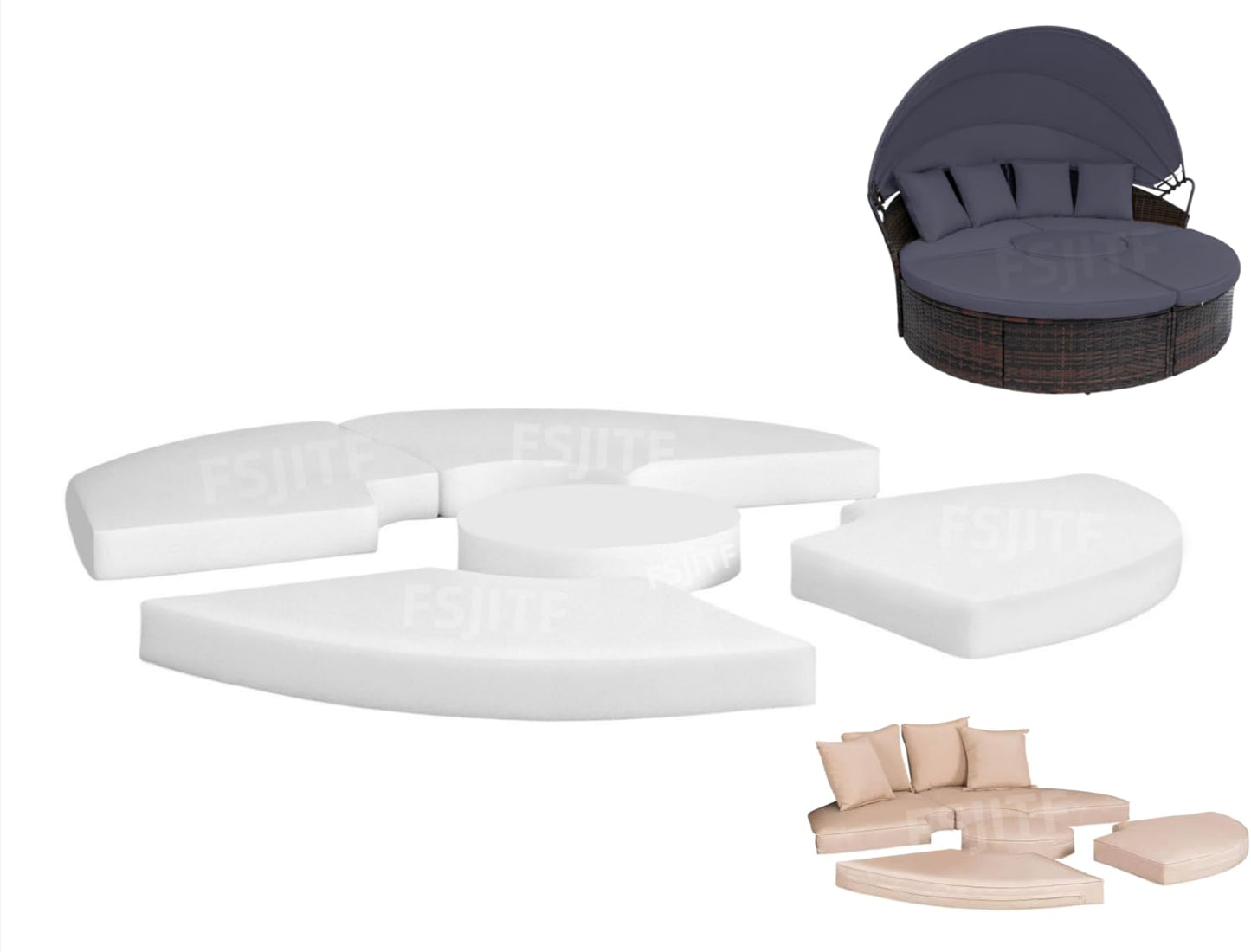 FSJITF Patio 66” 5 in 1 Round Foam,for Daybed Replacement 36ILD (Semi-Firm) Cushion
