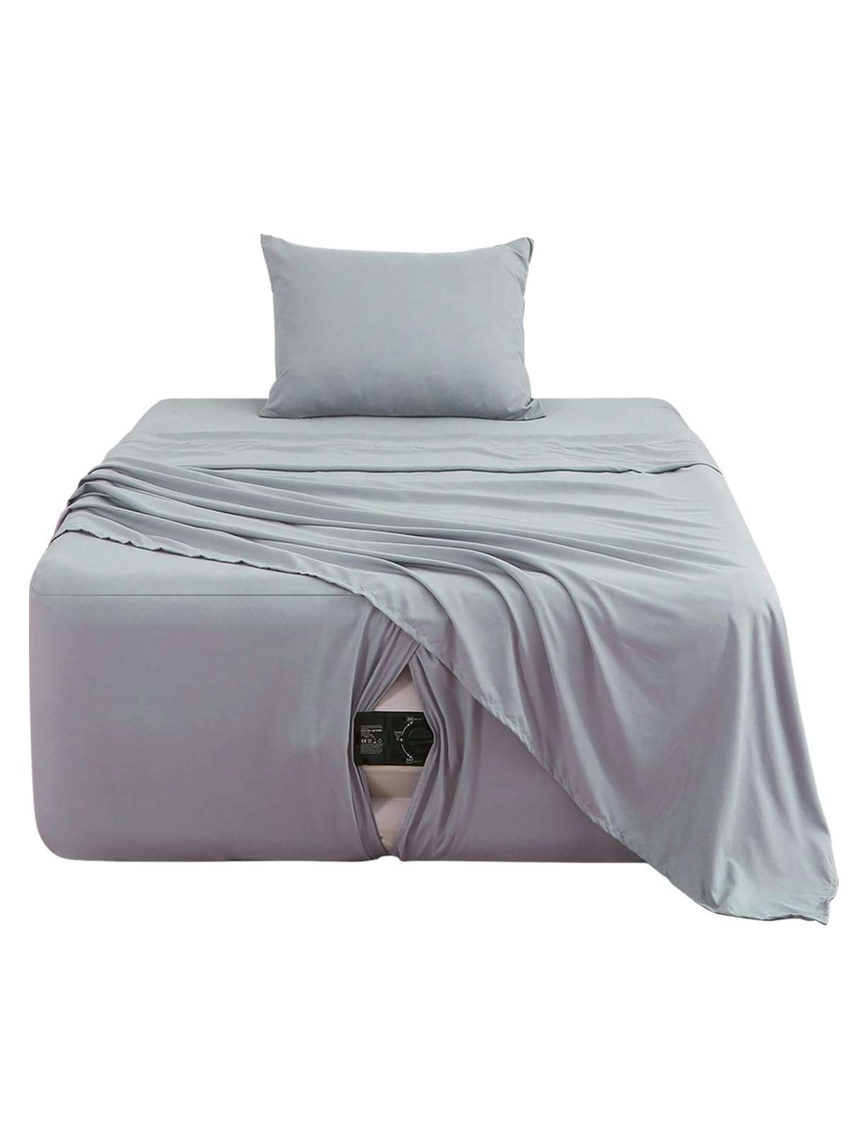 Extra Deep Pocket Twin Sheet Set for Air Mattress, 3 Piece Air Bed Sheets Set with 18-24 Inches Depth, Soft & Breathable Inflatable Bed Sheet Set with Flat Sheet, Fitted Sheet and Pillowcase, Grey
