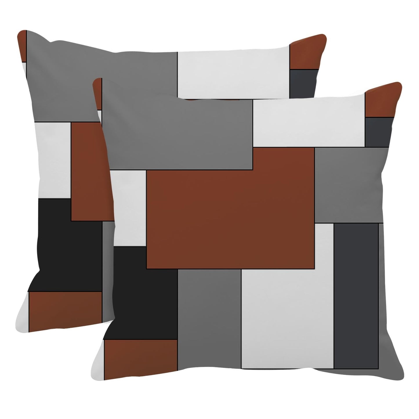 Emvency Set of 2 Dark Rust Geometric Throw Pillow Cover Black Grey White Painting Abstract Checkered Design Decorative Pillow Case Modern Home Decor Standard Square 18x18 Inch Cushion Pillowcase