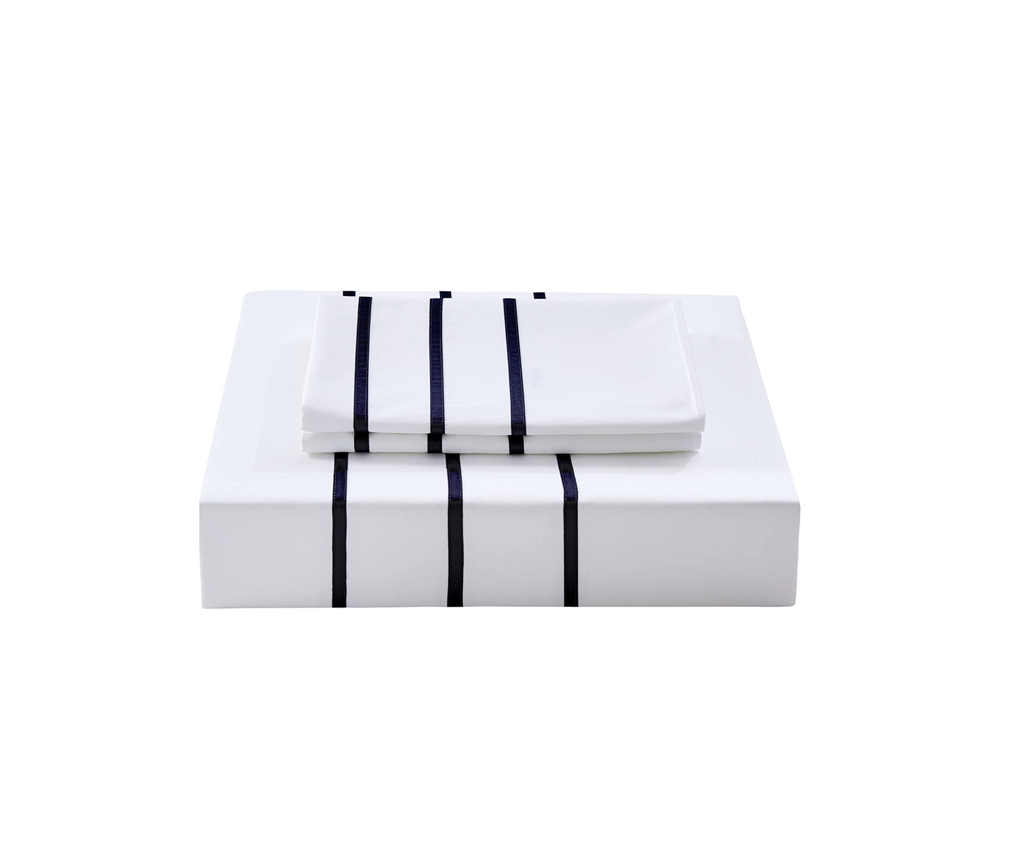 MengBoo Karen Duvet Cover Set 3 pcs(1 Duvet Cover+2 Pillowcases) 100% Cotton Sateen Woven White Background with Black Stripe Zipper Closure(White Black,Queen)