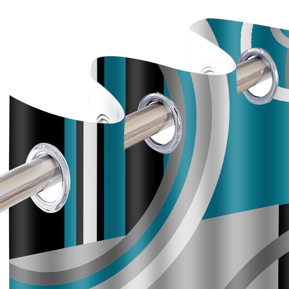 EOTDMS Teal Gray Geometric Blackout Curtains for Bedroom, White Gray Modern Abstract Plaid Circle Room Darkening Curtain Thermal Insulated Window Drapes for Living Room, 2 Panels, 42x63 inches Length