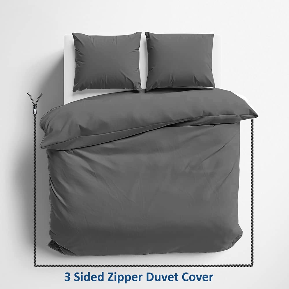 3 Side Zipper Duvet Cover Set Full Size Dark Grey - Soft Microfiber Duvet Cover Set with 3 Sided Zipper Closure, Full Size Duvet Cover (80"x90") & 2 Pillow Cases(20"x30"), NO Comforter