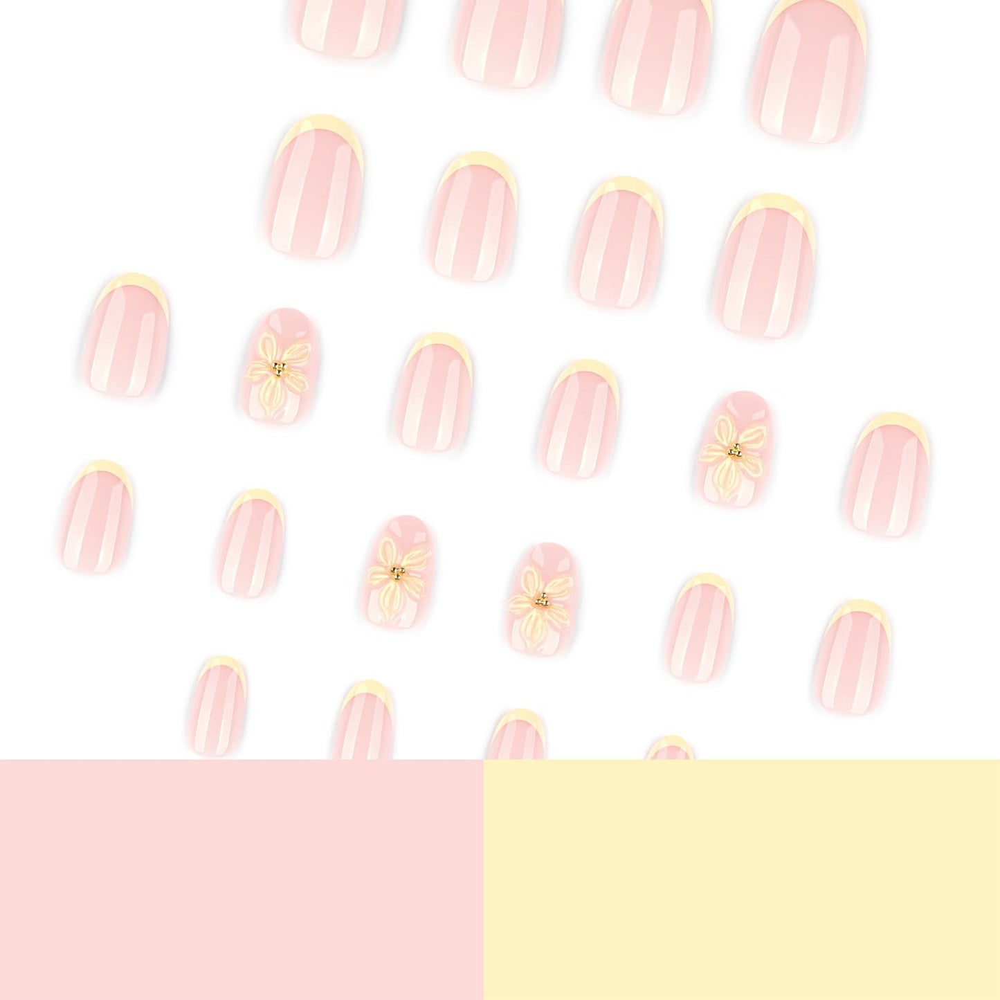 Short 3D Floral Oval Press‑On Nails — Short Oval Reusable Full‑Cover False Nails, Nude Pink Translucent Base, Cream French Tip, Salon‑Quality, Easy‑Apply Tabs, Ideal for Women & Girls