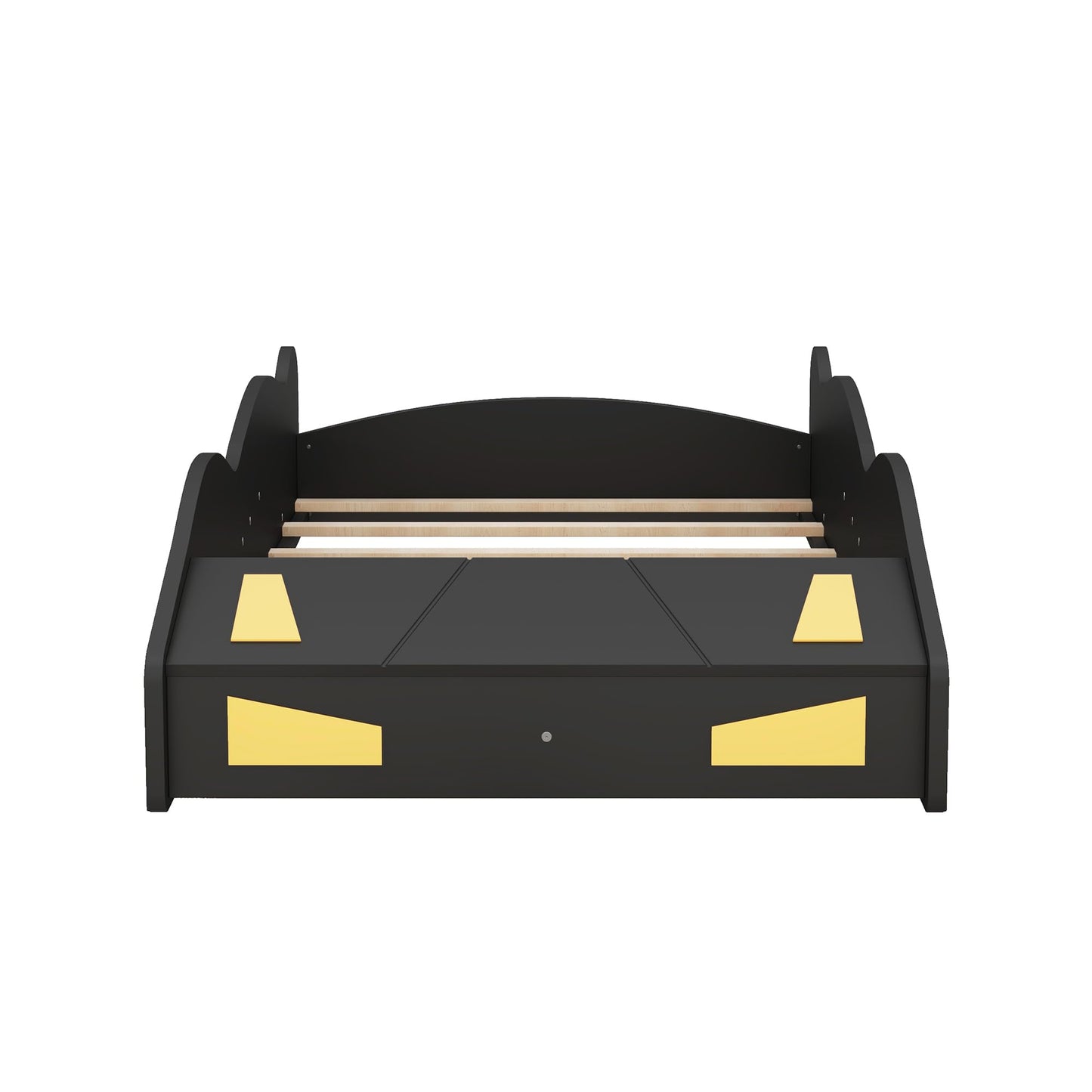Acosure Twin Size Race Car Bed Platform Bed with Wheels and Storage,Wood Bed Frame W/Wood Slats Support,for Kids Boys Girls Teens,Box Spring Not Required,Black+Yellow