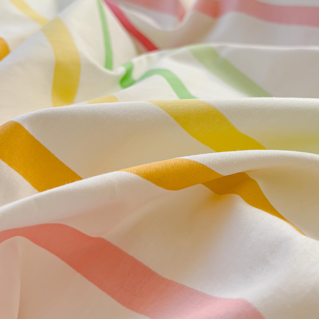 LIWHENHAO Striped Duvet Cover Set Queen 100% Cotton Bedding Red Green Yellow Orange Pink Rainbow Line on White 1 Stripe Geometric Comforter Cover Full 2 Pillowcases for Kids Girls Boys Woman