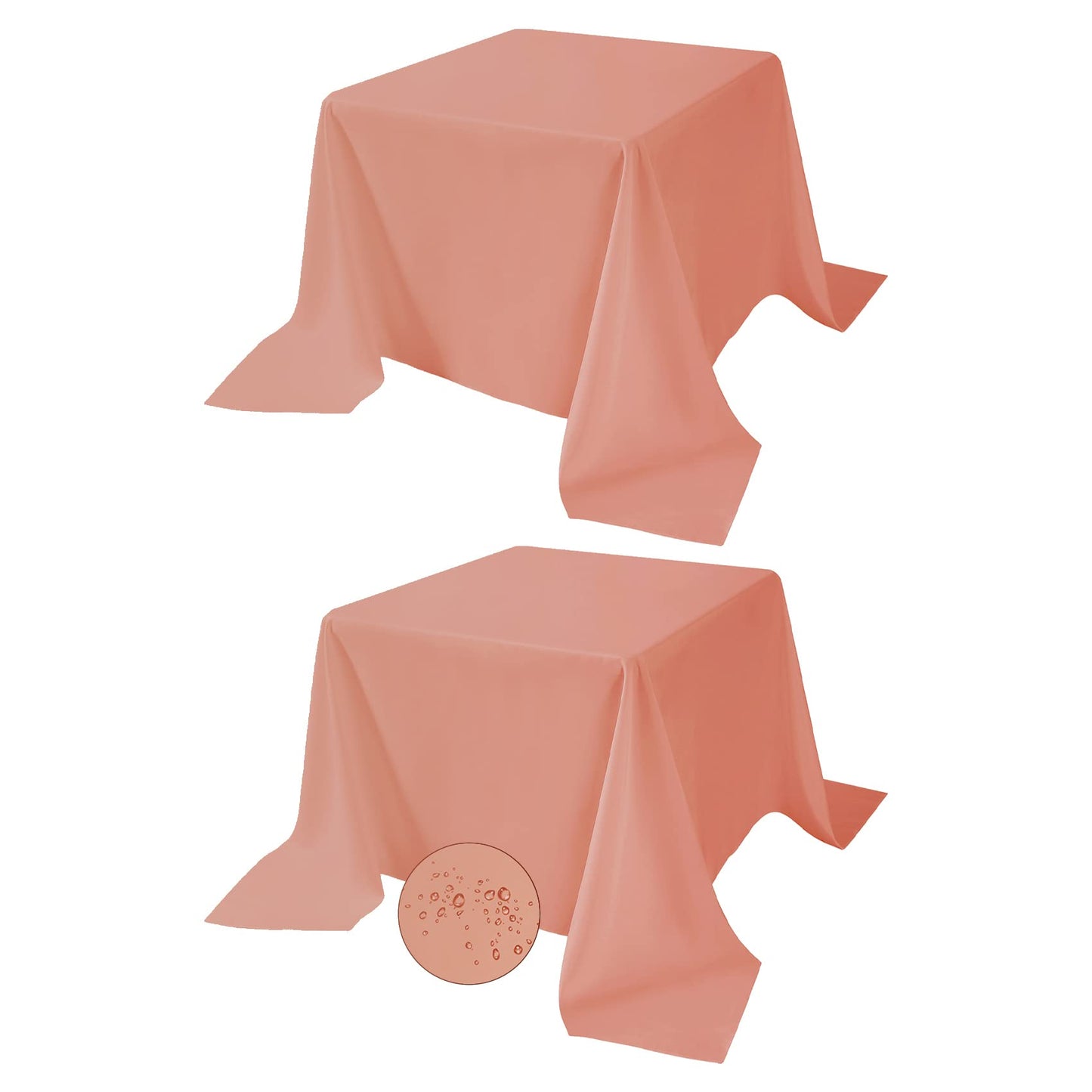 Fokitut 2 Pack Waterproof Square Tablecloth, 90x90 Inch, Stain Resistant and Wrinkle Polyester Table Cloth, Fabric Table Cover for Kitchen Dining, Wedding, Party, Holiday Dinner-Dusty Pink